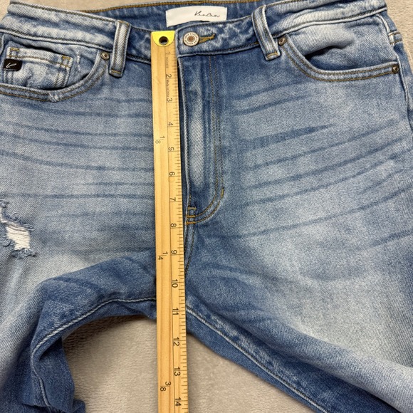 KanCan Jeans Women's 9/28 Milan High Rise Mom Distressed Faded Medium Blue Denim - Picture 11 of 13